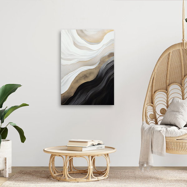 Kunstdruck auf Leinwand 'Golden Waves on Monochrome 3'